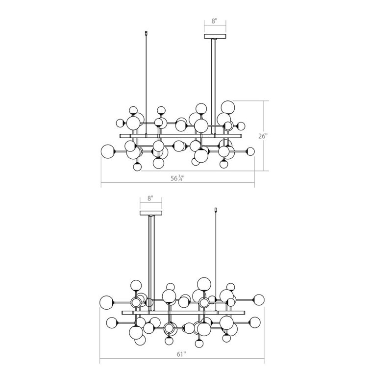 Satin Nickel Nebula Square LED Pendant with Glass Spheres