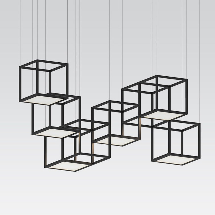 Cubix Sculptural LED Black Aluminum Chandelier - 36.5" Length