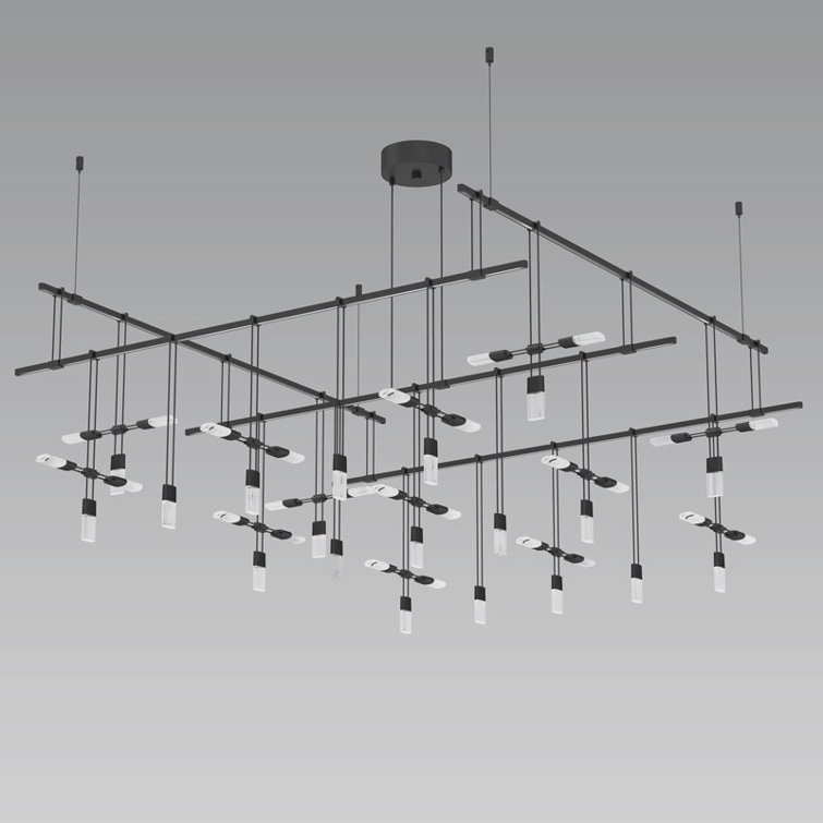 Elegant 48" Black Satin and Crystal LED Chandelier