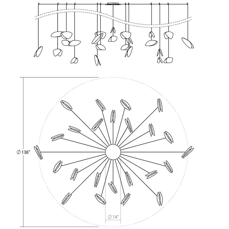 Papillons 9-Light Black Aluminum LED Pendant with Satin White Shades