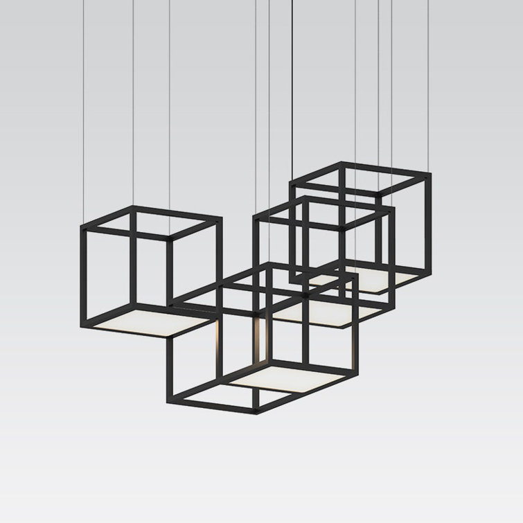 Cubix Sculptural LED Black Aluminum Rectangle Chandelier, 36.5"