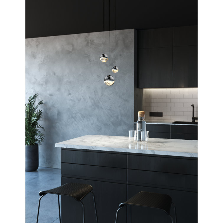 Satin Nickel and Crystal Globe 3-Light LED Pendant