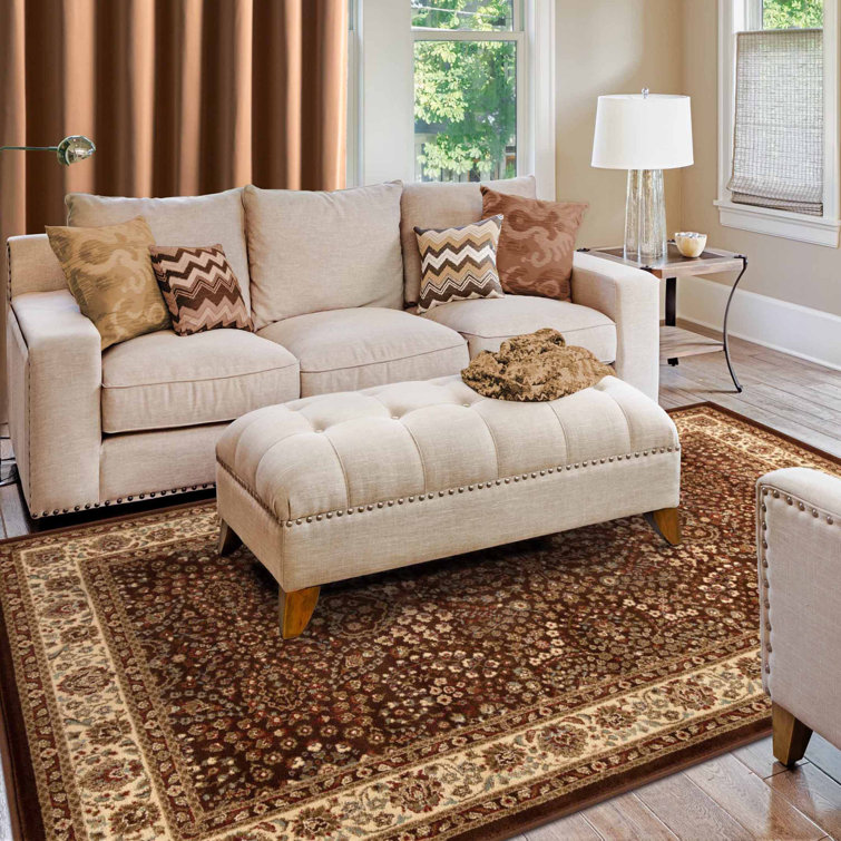 Mocha Floral Scroll Synthetic 4'x6' Stain-Resistant Area Rug