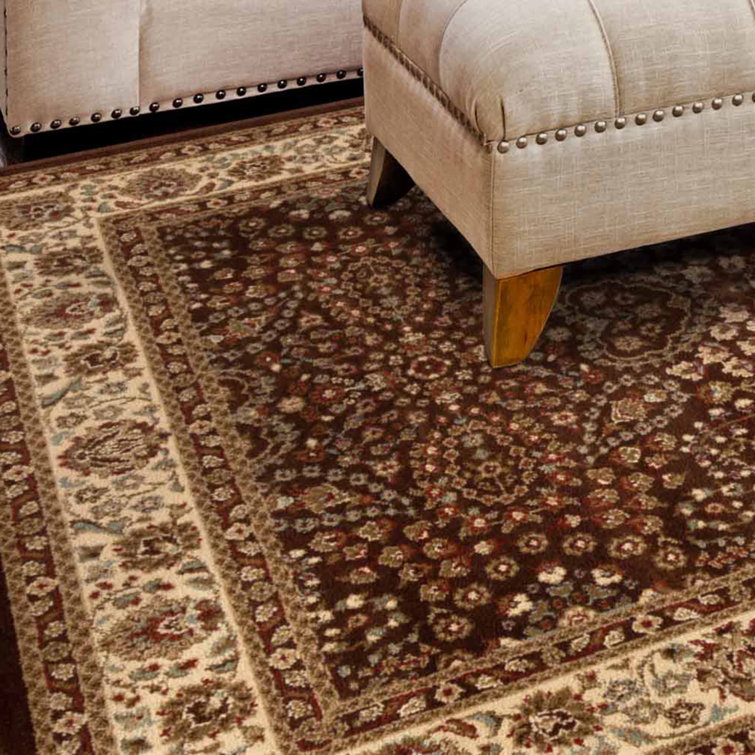 Mocha Floral Scroll Synthetic 4'x6' Stain-Resistant Area Rug