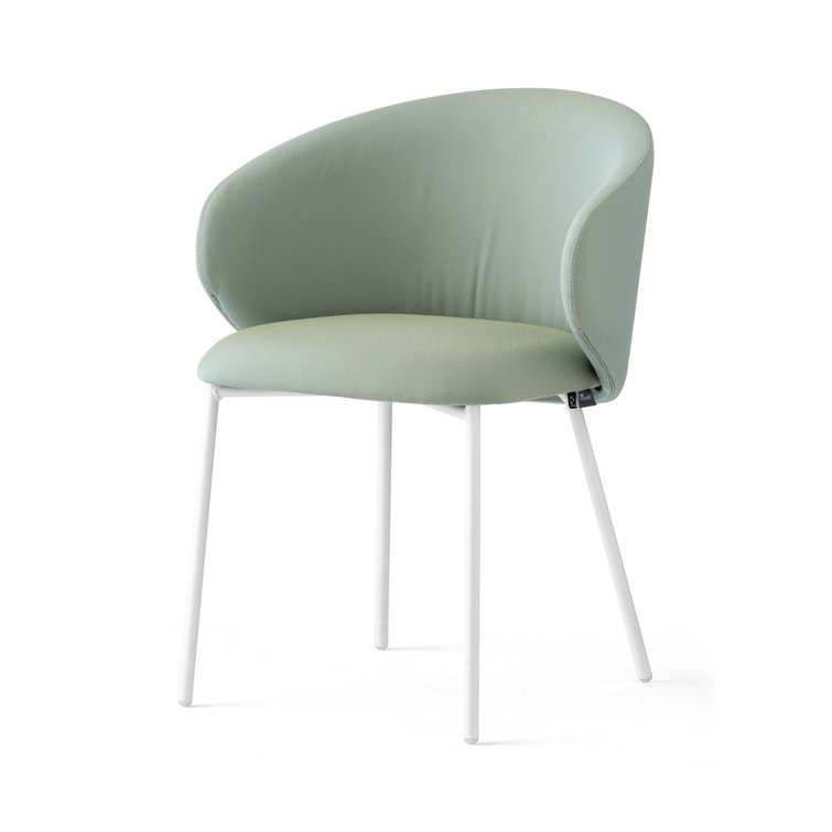 Optic White & Thyme Green Metal Frame Outdoor Dining Chair with Cushions