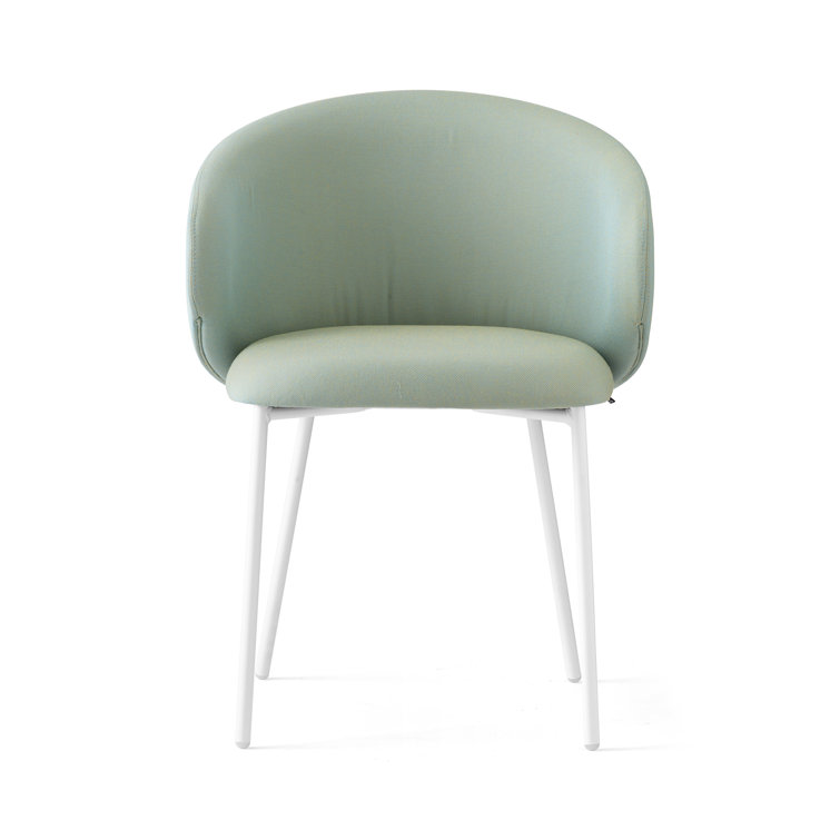 Optic White & Thyme Green Metal Frame Outdoor Dining Chair with Cushions