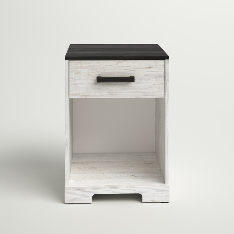 Gray and White 1-Drawer Nightstand with Open Cubby