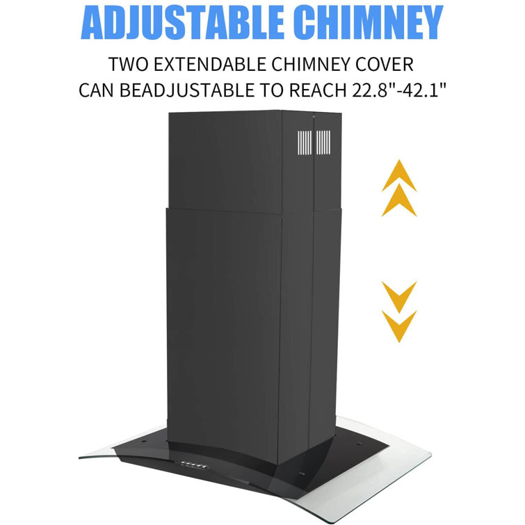 30'' Black Stainless Steel Convertible Island Range Hood with Mesh Filter