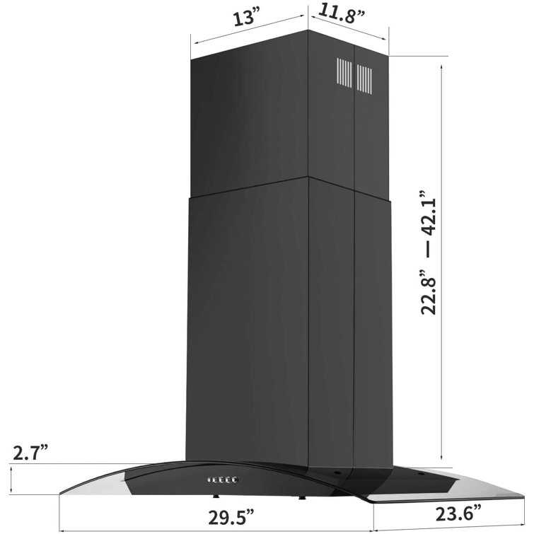 30'' Black Stainless Steel Convertible Island Range Hood with Mesh Filter