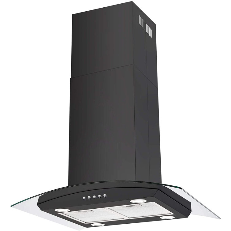 30'' Black Stainless Steel Convertible Island Range Hood with Mesh Filter