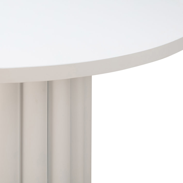 55" White Round Wood Dining Table with Pedestal Base