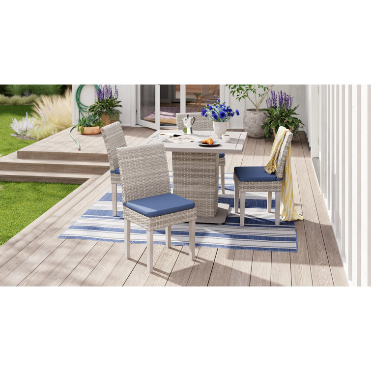 Navy Striped Washable Synthetic 8' x 10' Indoor/Outdoor Rug