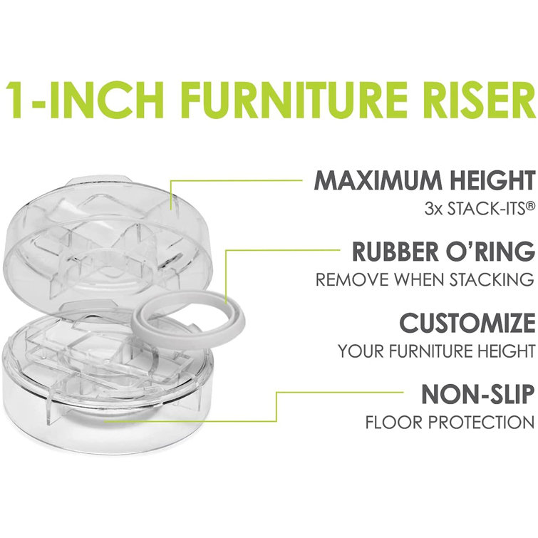 Clear Stackable 1" Furniture Risers with Non-Slip Grippers