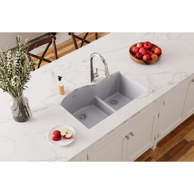 Greystone Quartz 33" Double Bowl Undermount Kitchen Sink