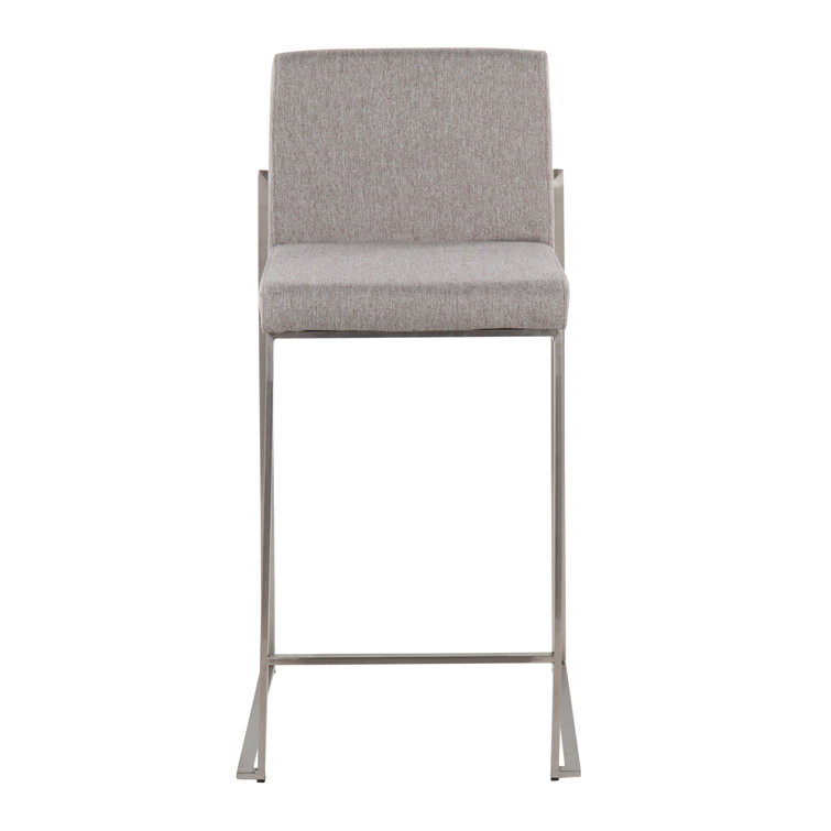 Fuji 31'' Stainless Steel & Grey Fabric High Back Counter Stool - Set of 2