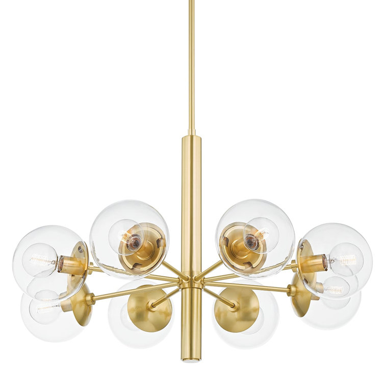 Meadow Transitional 8-Light Chandelier in Aged Brass with Clear Glass Globes