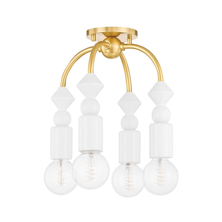 Aged Brass and White 4-Light Semi Flush Mount