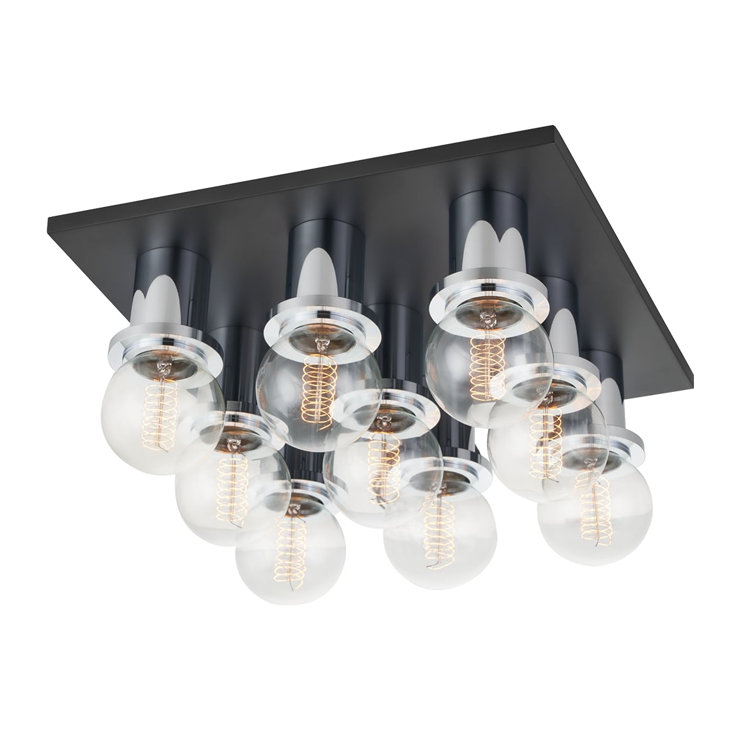 Brandi 9-Light Soft Black & Aged Brass Industrial Flush Mount