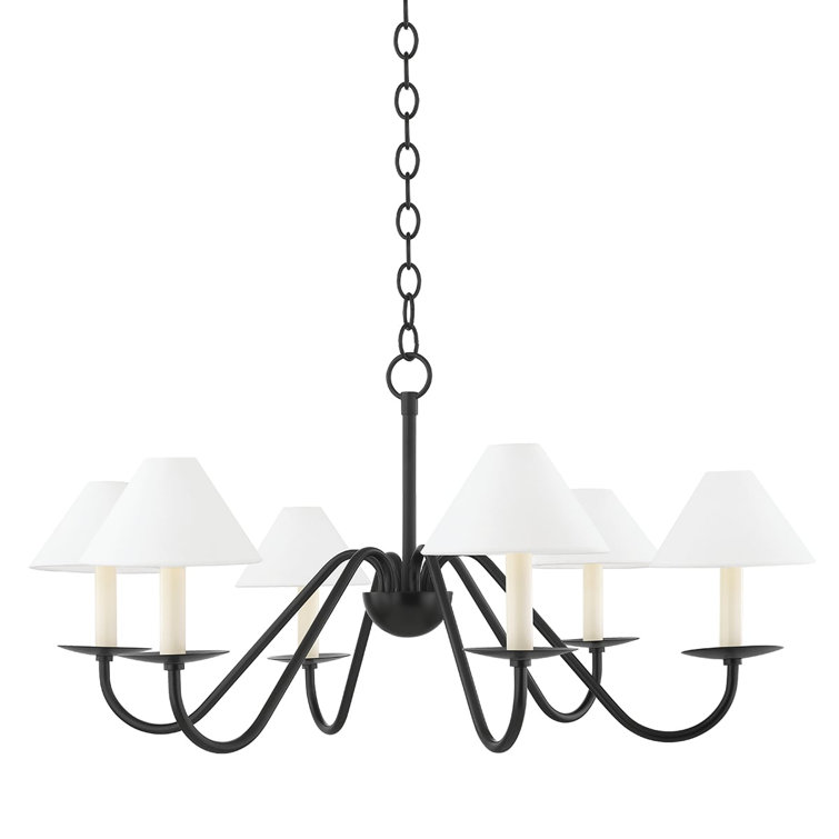 Lenore Soft Black and White Linen 6-Light Chandelier