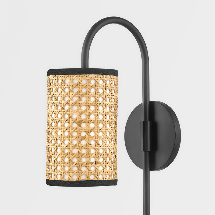 Soft Black and Natural Cane 1-Light Bohemian Sconce