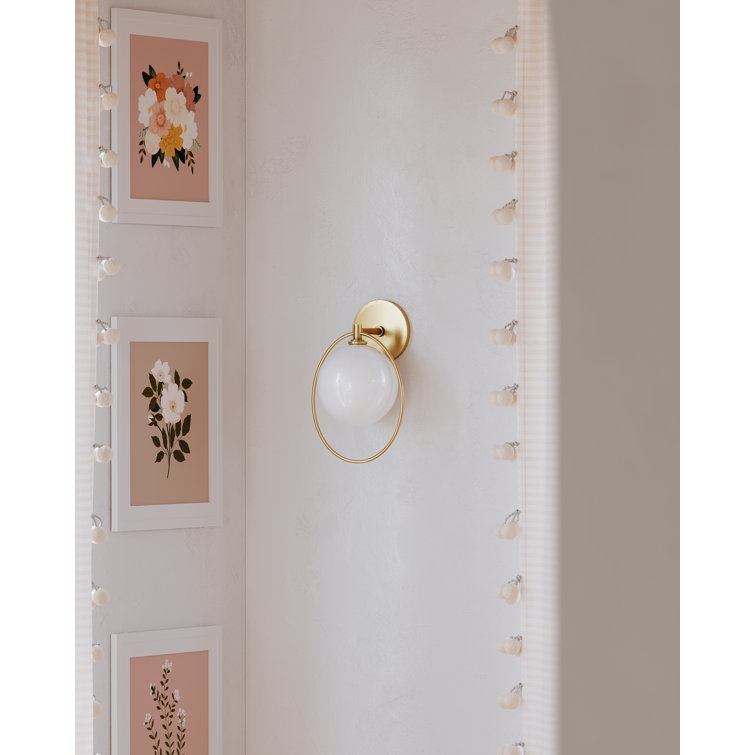 Eloise Aged Brass Dimmable Glass Sconce with Opal Shade