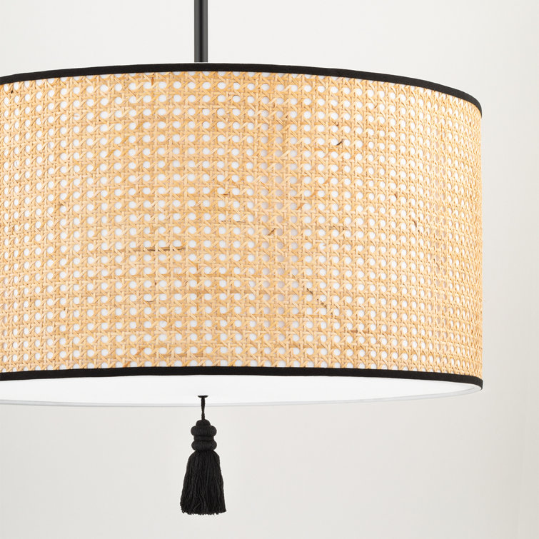 Dolores Soft Black and Natural Cane 3-Light Drum Pendant