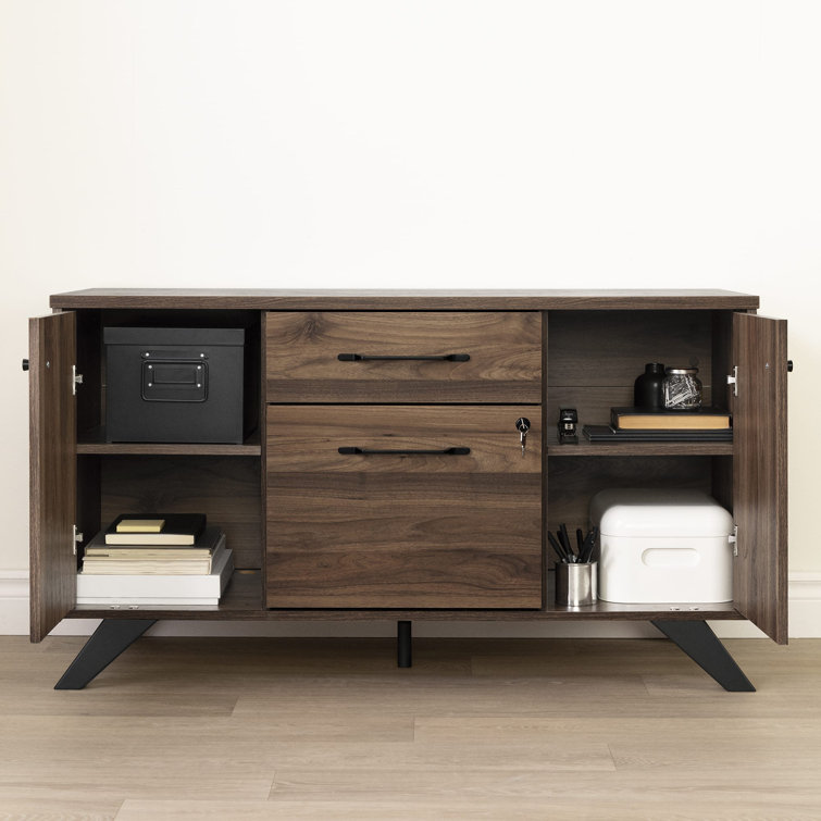 Natural Walnut 47.75'' Wide Filing Credenza with Locking Drawer