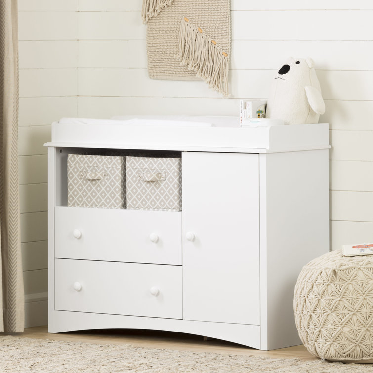 Pure White Wooden Changing Table Dresser with Drawers
