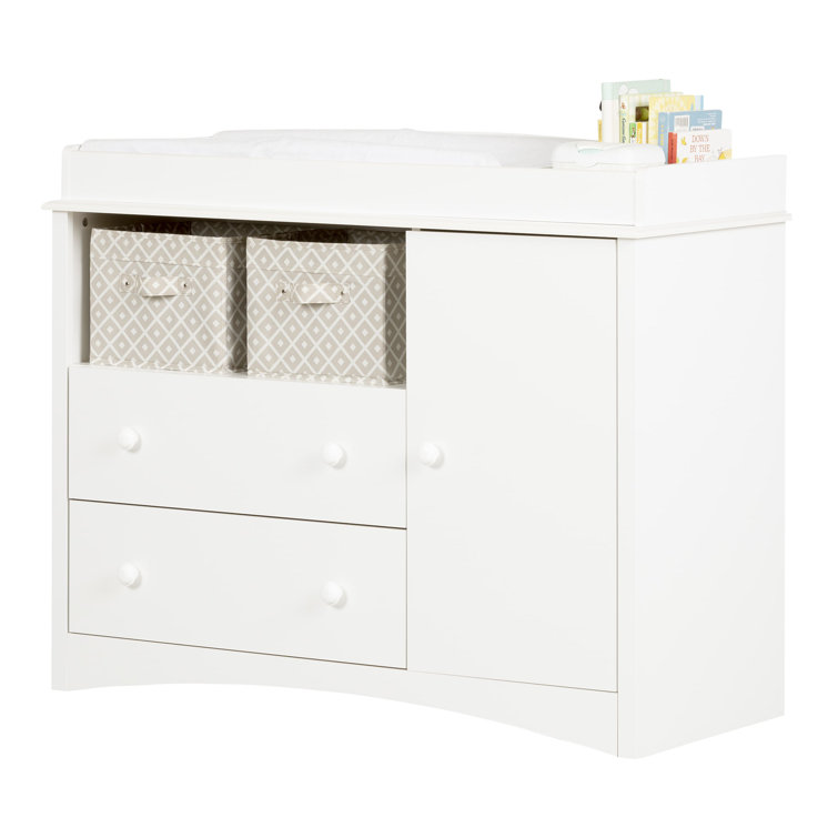 Pure White Wooden Changing Table Dresser with Drawers