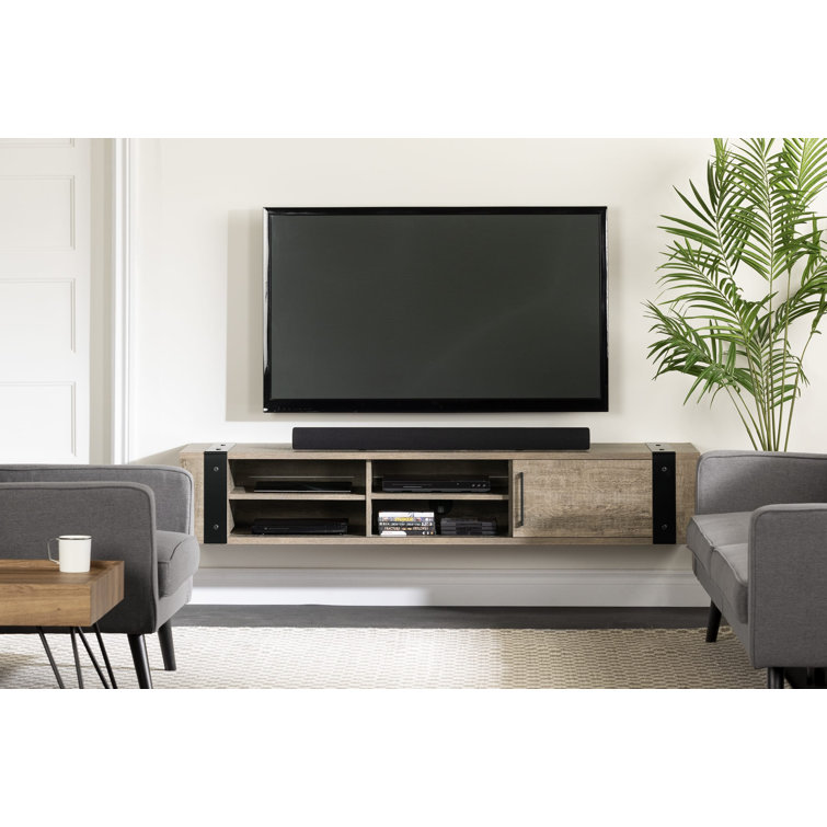 Weathered Oak Wall Mounted TV Stand with Cabinet