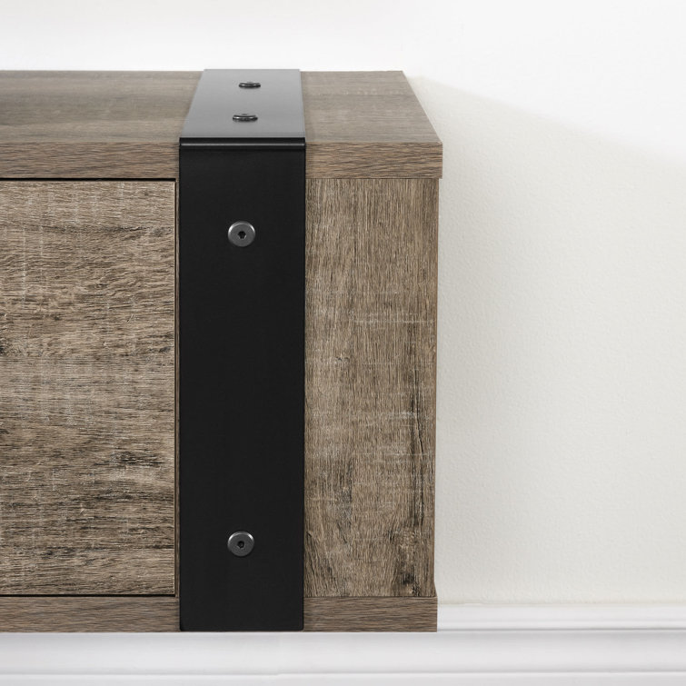 Weathered Oak Wall Mounted TV Stand with Cabinet
