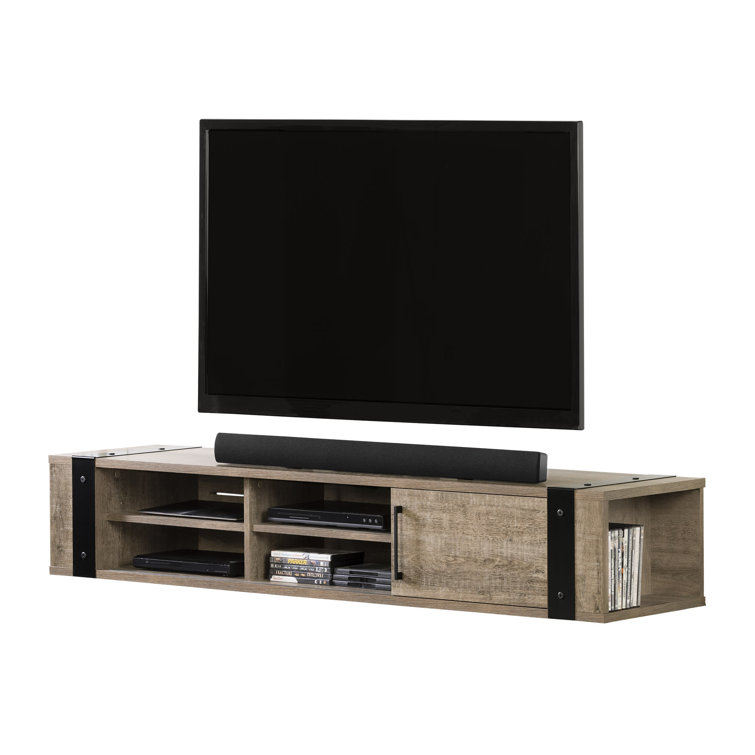 Weathered Oak Wall Mounted TV Stand with Cabinet