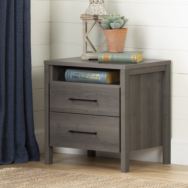 Modern Gray Maple 2-Drawer Laminate Chest with Metal Handles