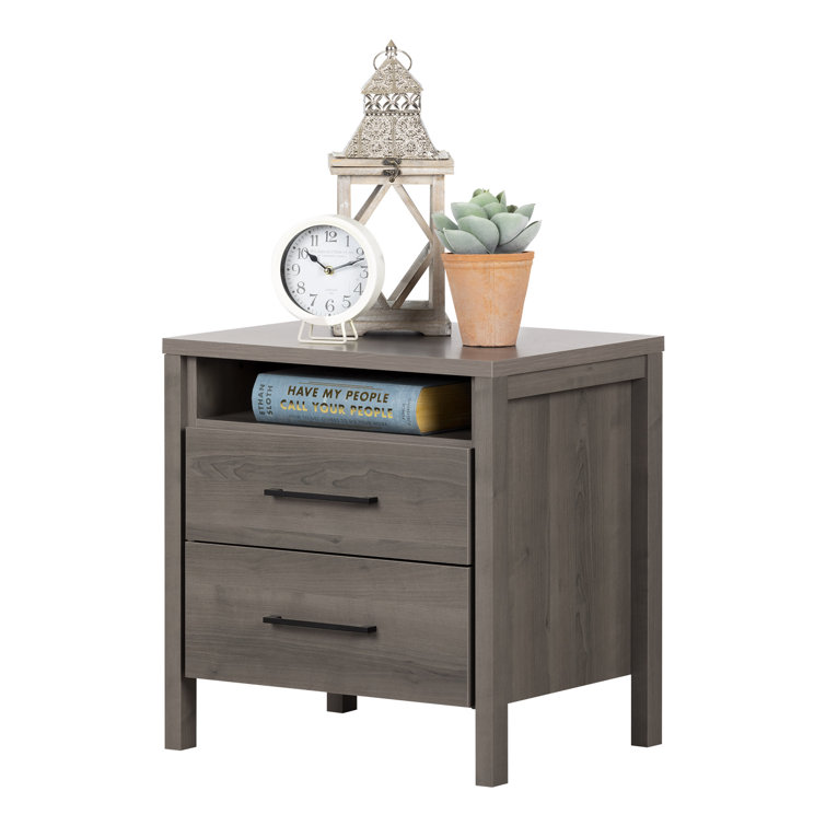 Modern Gray Maple 2-Drawer Laminate Chest with Metal Handles