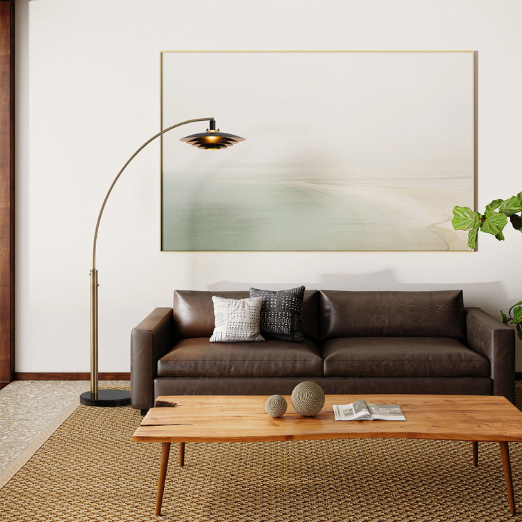Rancho Mirage 83" Weathered Brass and Black Arc Floor Lamp