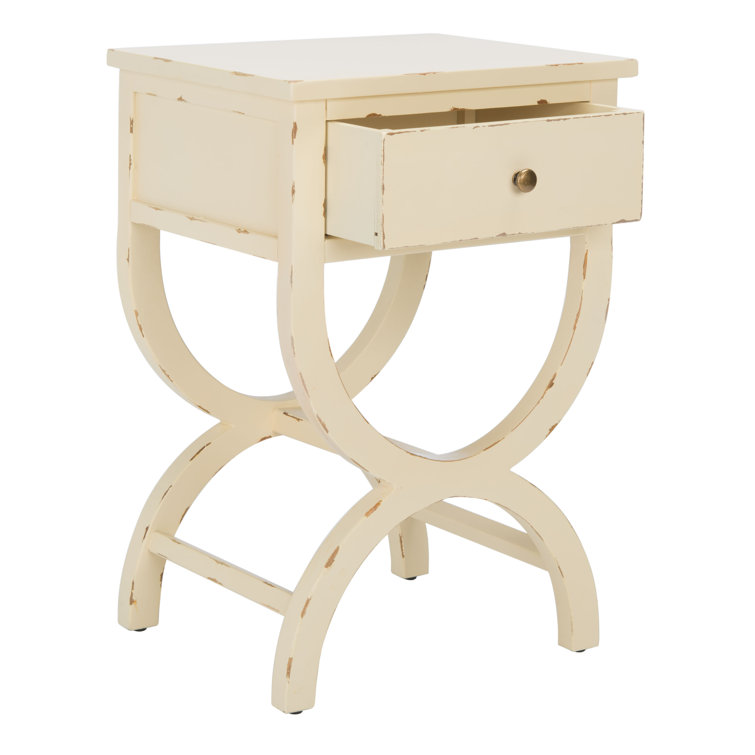 Vintage Cream Transitional Poplar End Table with Zinc Knob