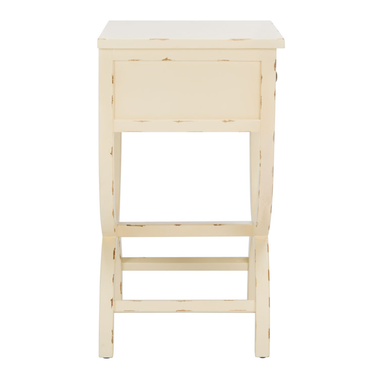 Vintage Cream Transitional Poplar End Table with Zinc Knob