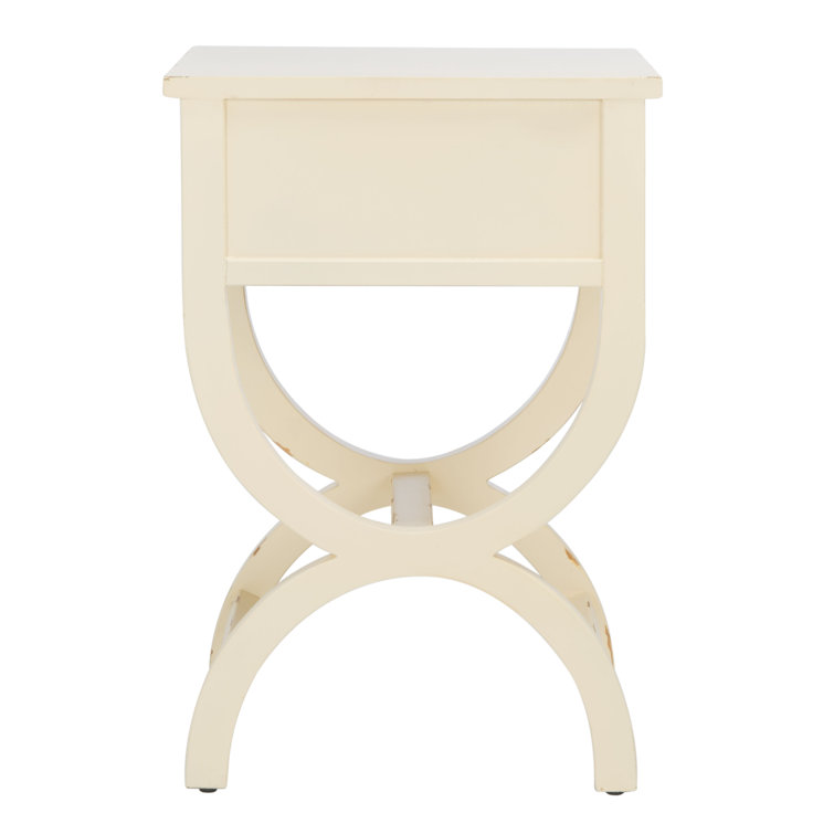 Vintage Cream Transitional Poplar End Table with Zinc Knob