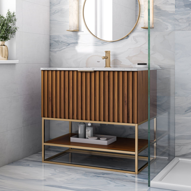 Terra Walnut 36'' Single Freestanding Bathroom Vanity with Matte Black Frame