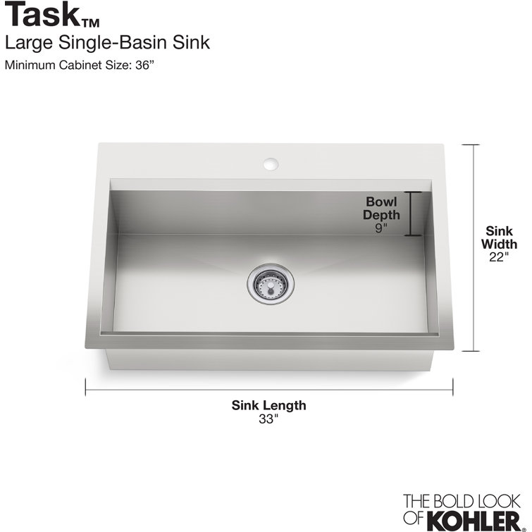 Task 33" Stainless Steel Drop-In Single Bowl Workstation Sink