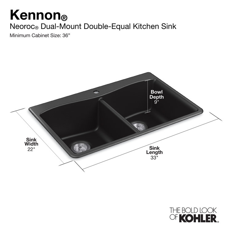 Kennon Matte Black 33" Double Basin Drop-In Kitchen Sink