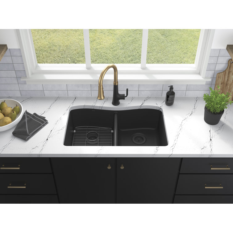 Kennon Matte Black 33" Double Basin Drop-In Kitchen Sink