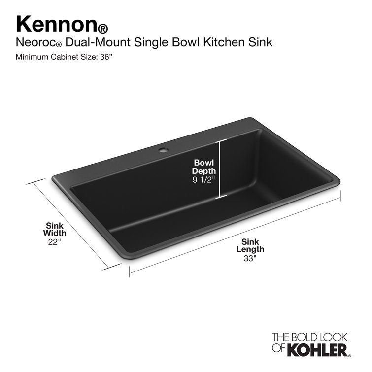 Matte Black 33" Stone Drop-In Single-Bowl Kitchen Sink