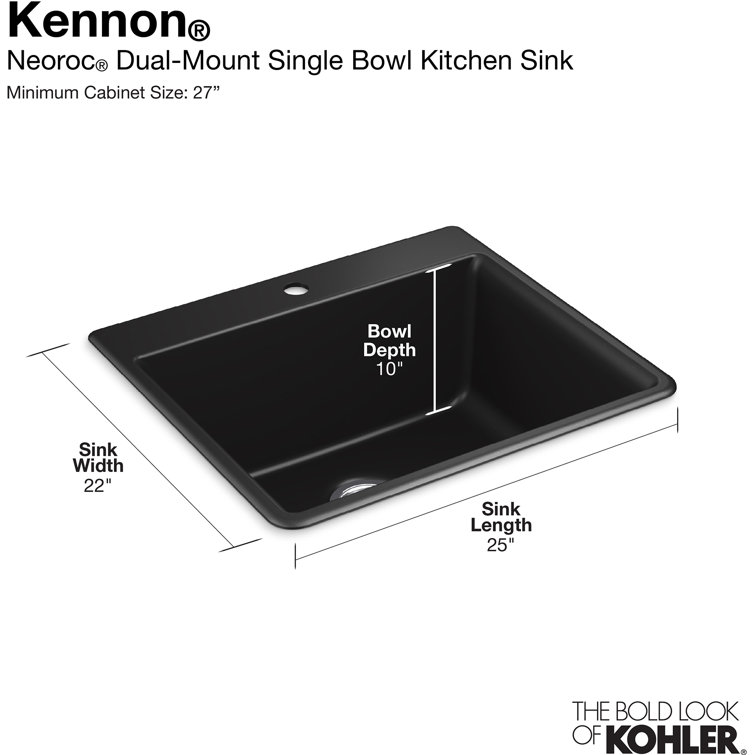 Matte Black Stone Single-Bowl Drop-In Kitchen Sink
