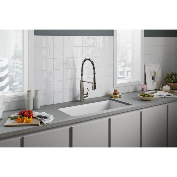 Cairn Matte White 33.5" Undermount Single-Bowl Kitchen Sink with Rack