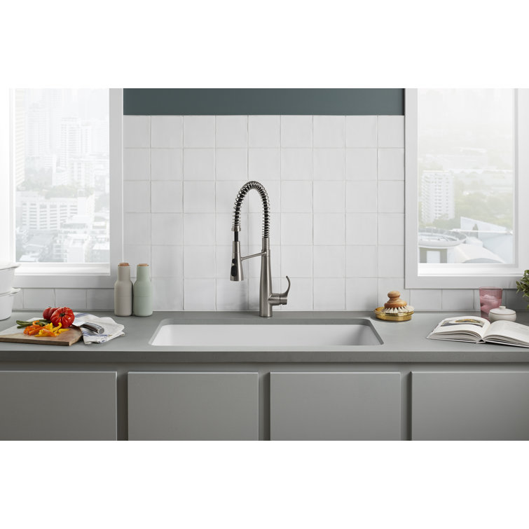 Cairn Matte White 33.5" Undermount Single-Bowl Kitchen Sink with Rack