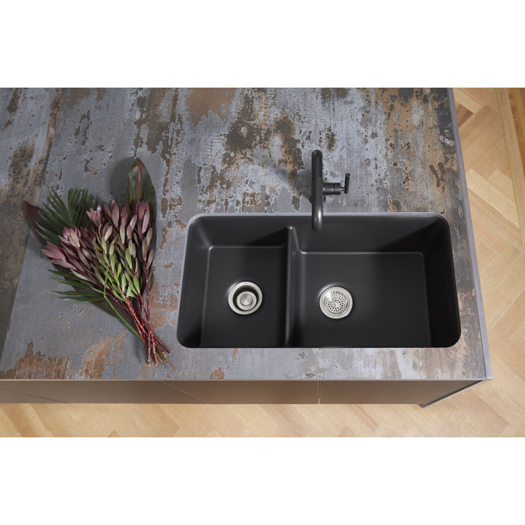 Matte Brown Stone Double Bowl Undermount Kitchen Sink