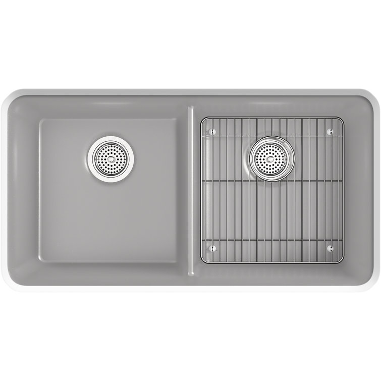 Matte Grey Stone Double-Bowl Undermount Kitchen Sink
