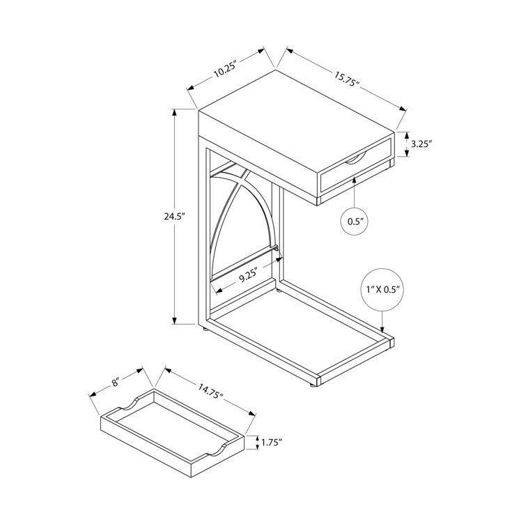 Glossy White Contemporary C-Shaped Snack Side Table with Storage
