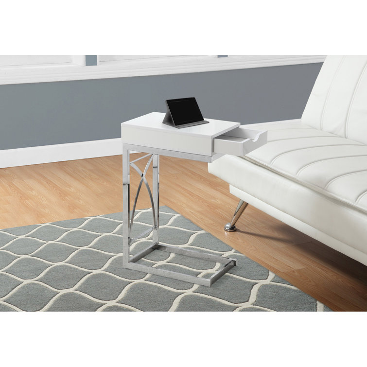 Glossy White Contemporary C-Shaped Snack Side Table with Storage